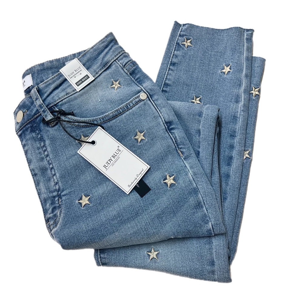 NEW Judy Blue High Waist Skinny Jeans Star Embroidered